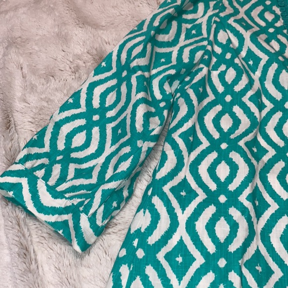 Vineyard Vines Scribble Lattice V-Neck Teal Tunic Top Blouse 100% Cotton - Picture 6 of 9